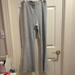 Aerie Light Gray Ribbed Velour Flare Pants